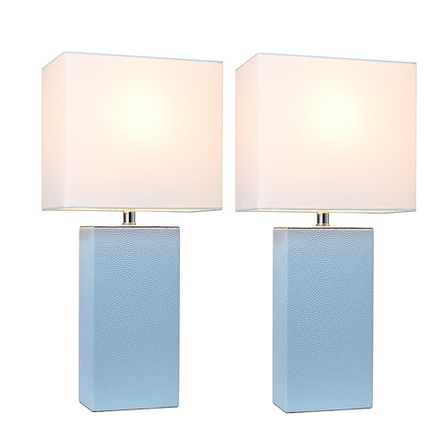 Elegant Designs 2 Pack Modern Leather Table Lamps with White Fabric Shades, Periwinkle