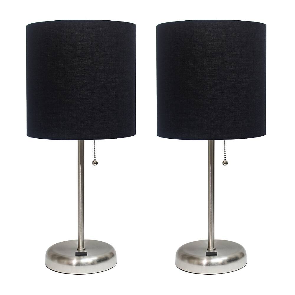 Angle View: Limelights - Stick Lamp with USB charging port and Fabric Shade 2 Pack Set - Black