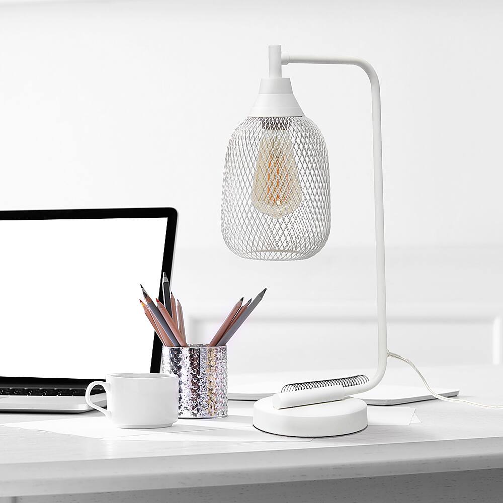 Alt View 12. Lalia Home - Industrial Mesh Desk Lamp - White.