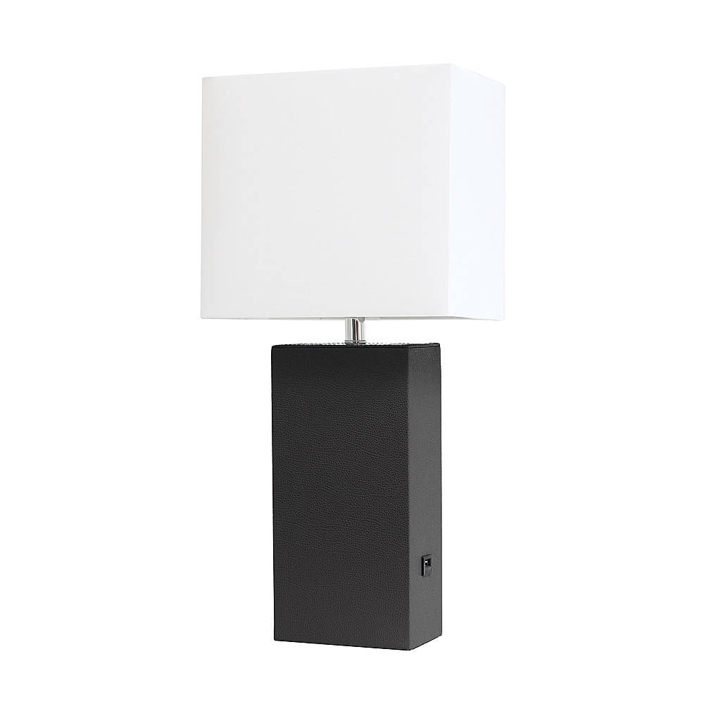 Angle View: Elegant Designs - Modern Leather Table Lamp with USB and White Fabric Shade - Black