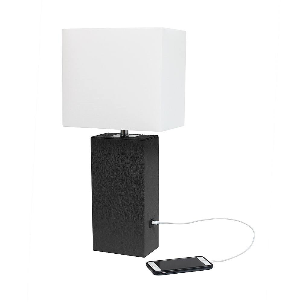 Alt View Zoom 12. Elegant Designs - Modern Leather Table Lamp with USB and White Fabric Shade - Black.