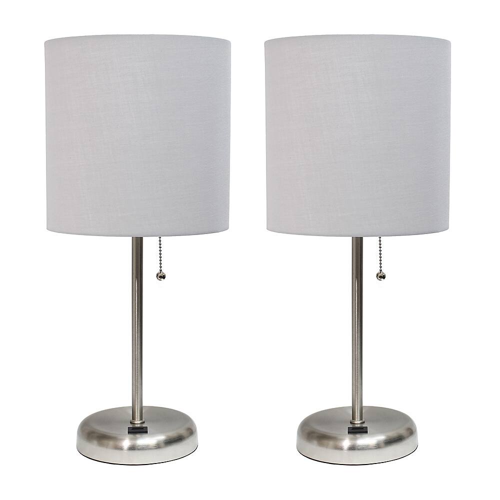 Angle View: Limelights - Stick Lamp with USB charging port and Fabric Shade 2 Pack Set - Gray