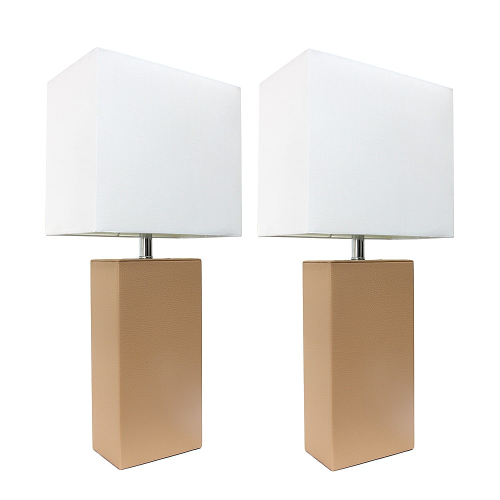 Angle View: Elegant Designs - 2 Pack Modern Leather Table Lamps with White Fabric Shades - Beige