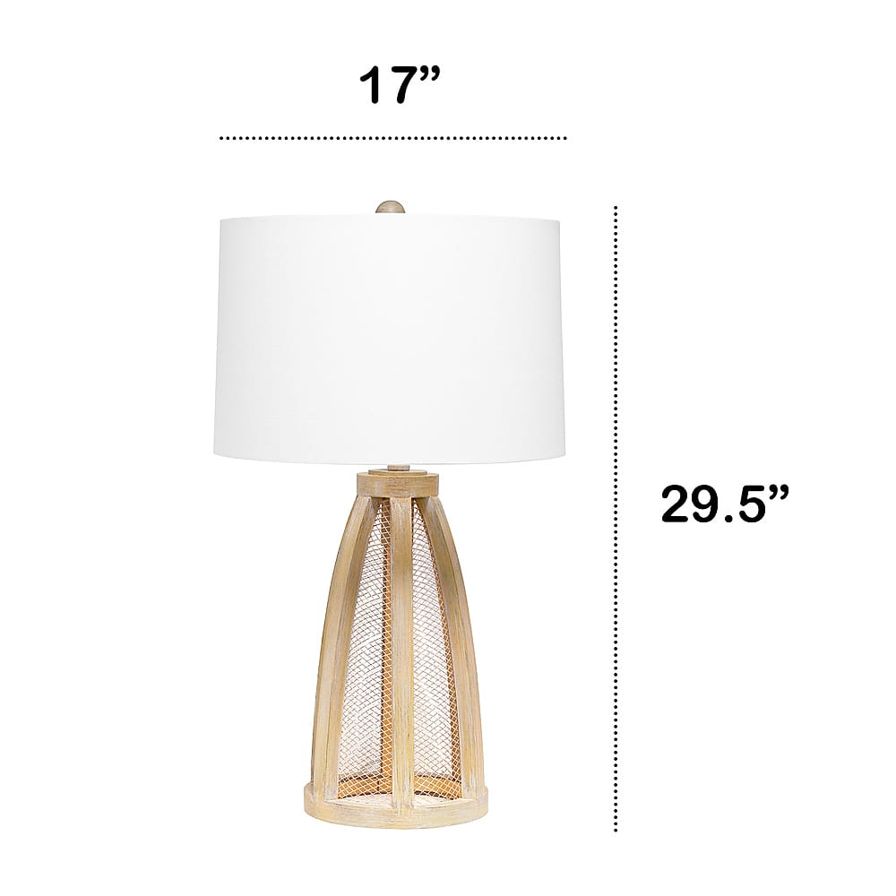 Left View: Lalia Home Wooded Arch Farmhouse Table Lamp with White Fabric Shade, Natural