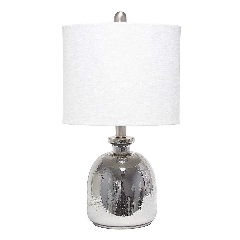 Angle View: Lalia Home Metallic Gray Hammered Glass Jar Table Lamp with White Linen Shade