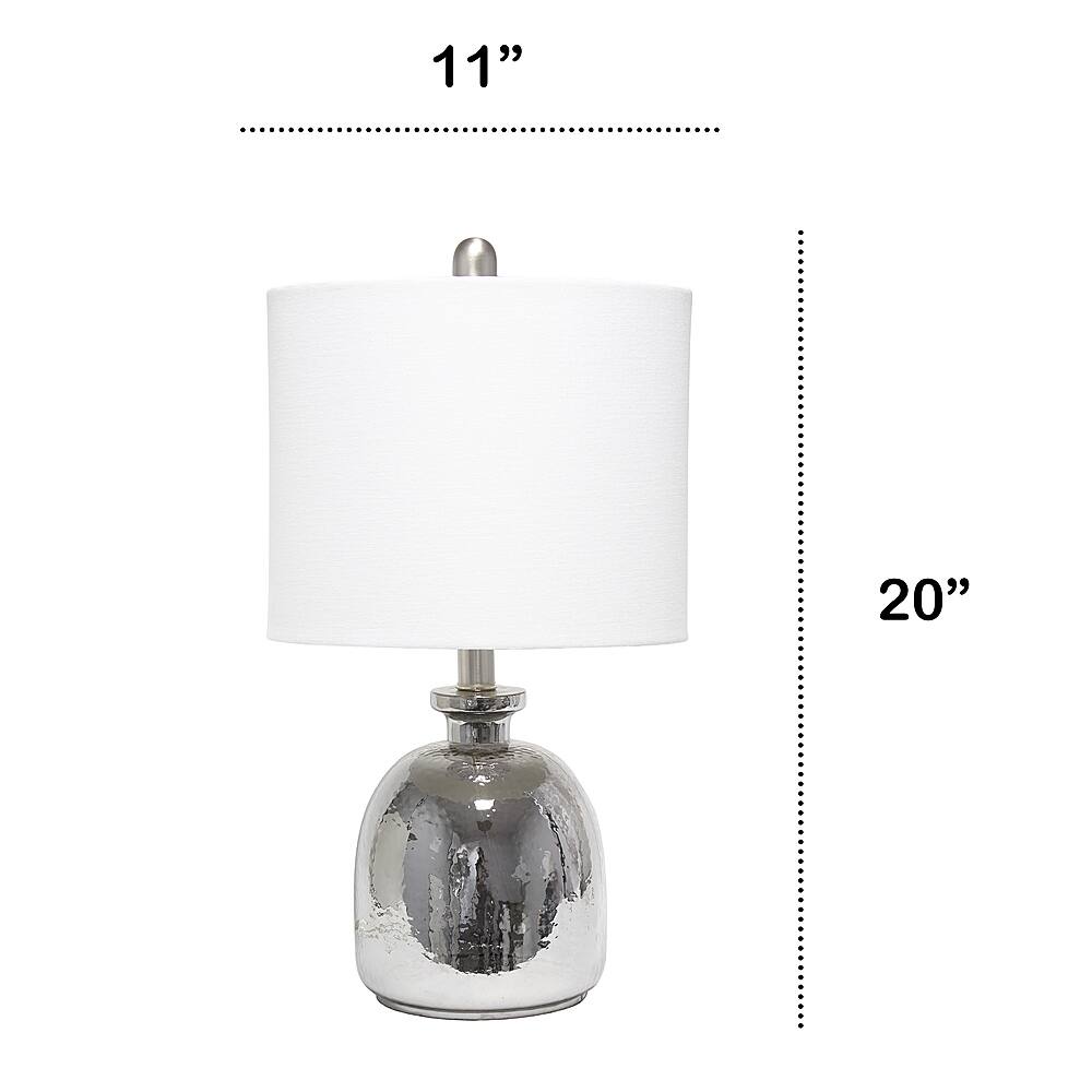 Left View: Lalia Home Metallic Gray Hammered Glass Jar Table Lamp with White Linen Shade