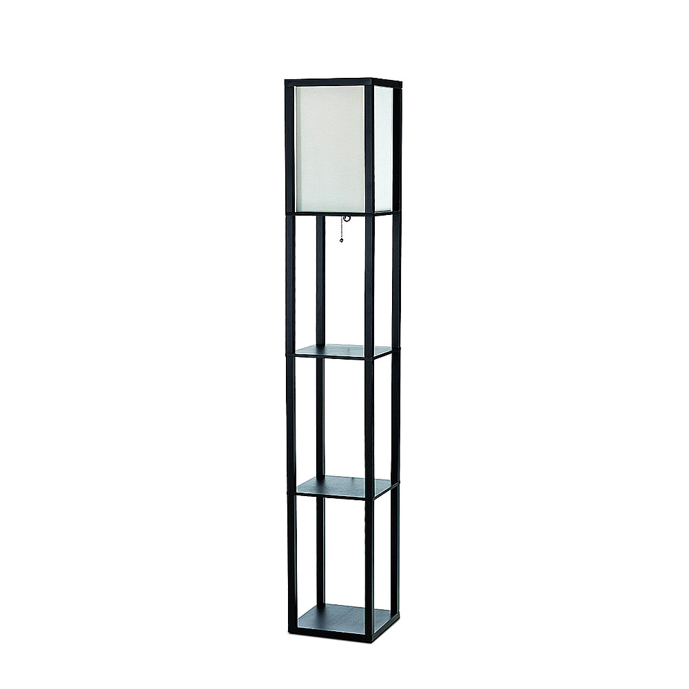 Angle View: Simple Designs - Floor Lamp Etagere Organizer Storage Shelf with Linen Shade - Black/White