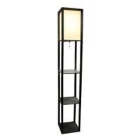 Simple Designs - Floor Lamp Etagere Organizer Storage Shelf with Linen Shade - Black/White - Front_Zoom