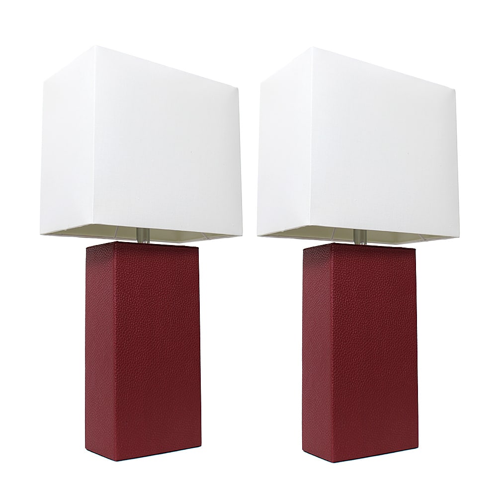 Angle View: Elegant Designs 2 Pack Modern Leather Table Lamps with White Fabric Shades, Red