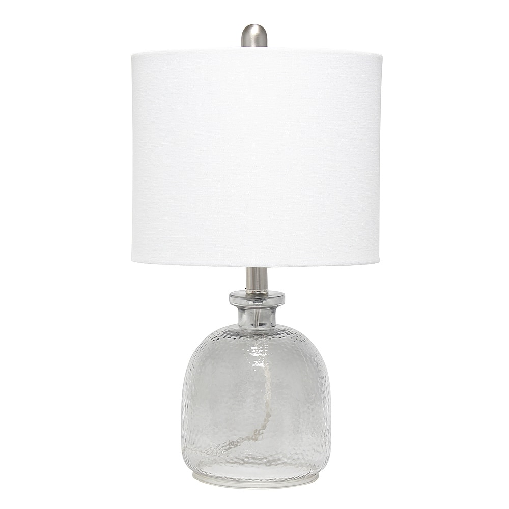 Angle View: Lalia Home Smokey Gray Hammered Glass Jar Table Lamp with White Linen Shade