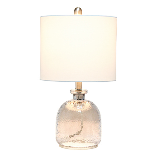 Lalia Home Smokey Gray Hammered Glass Jar Table Lamp with White Linen Shade