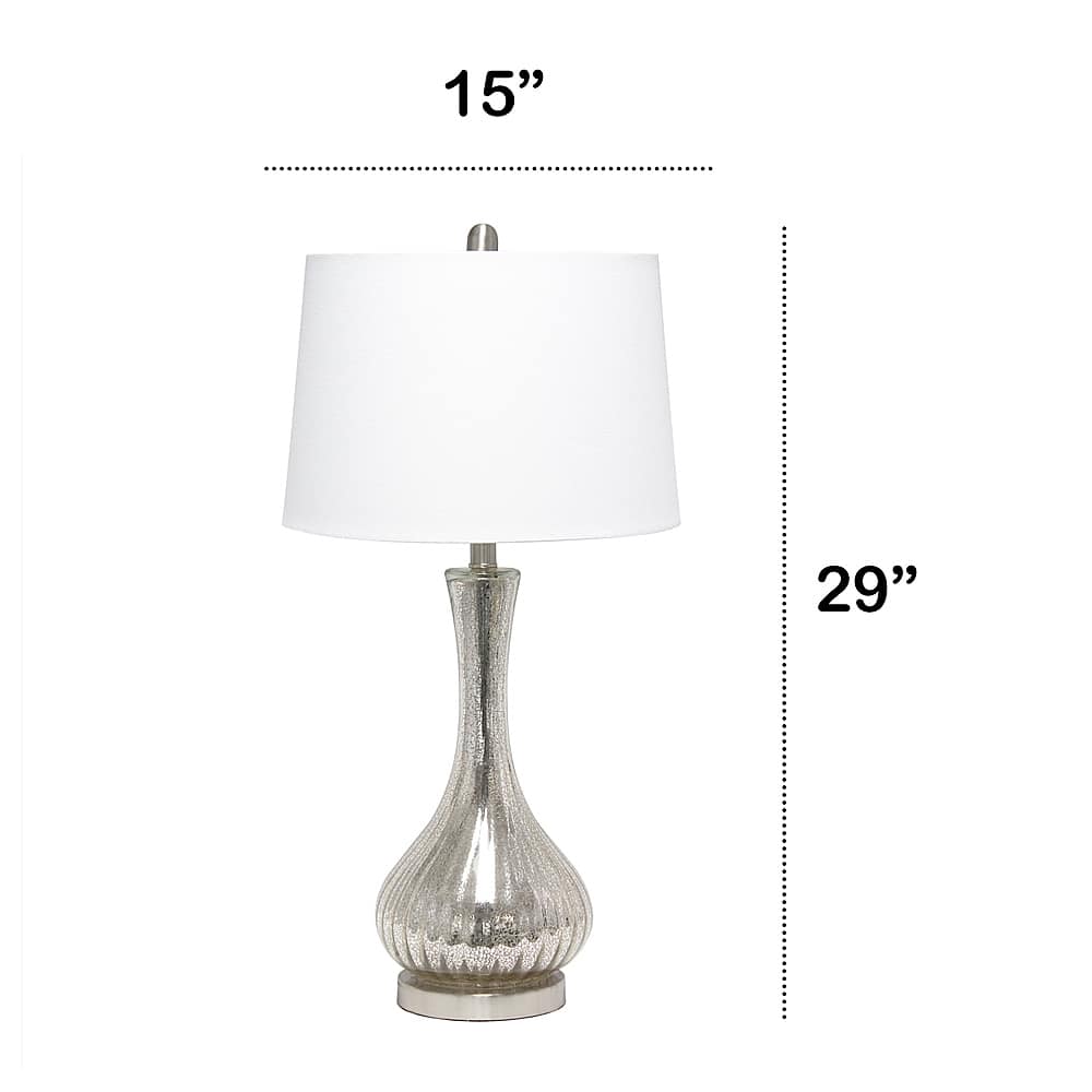 Left View: Lalia Home - Speckled Mercury Tear Drop Table Lamp with Fabric Shade - White