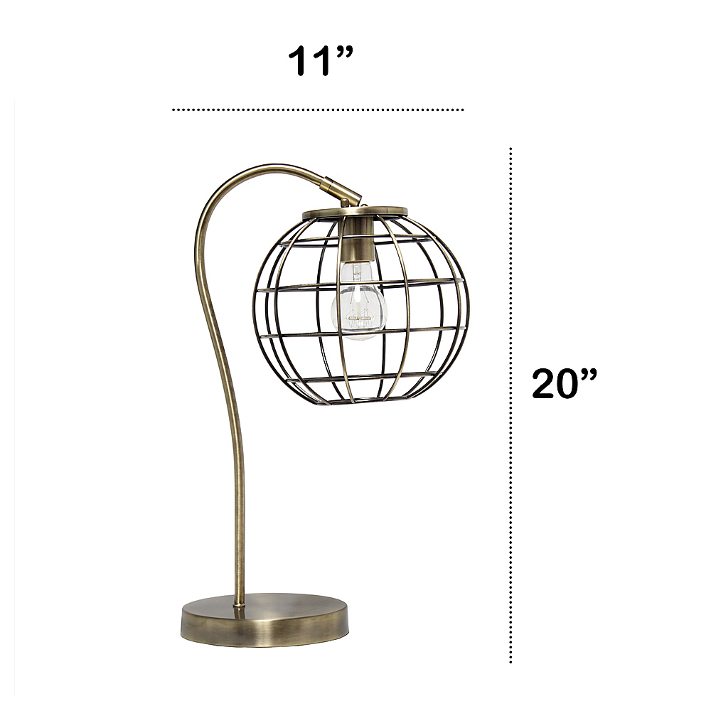 Left View: Lalia Home Arched Metal Cage Table Lamp, Antique Brass