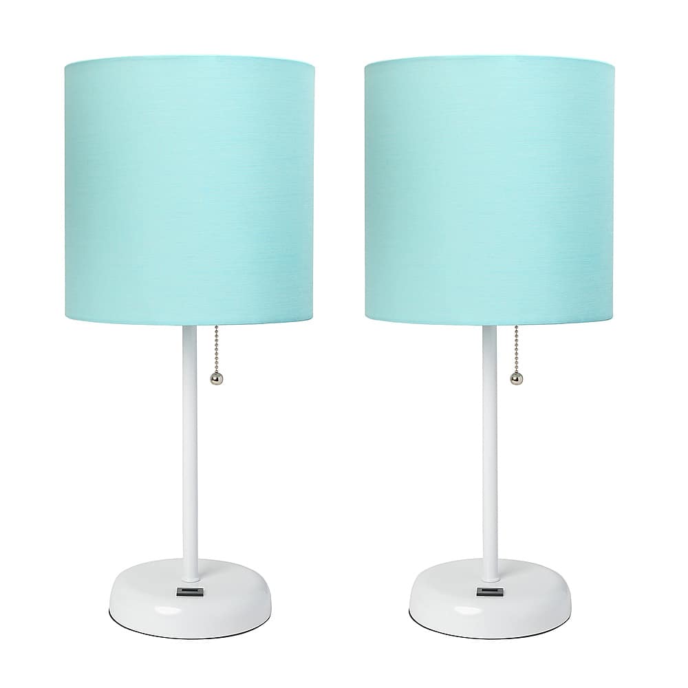 Angle View: Limelights - White Stick Lamp with USB charging port and Fabric Shade 2 Pack Set - Aqua