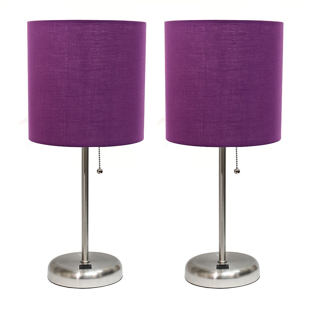 Angle View: Limelights - Stick Lamp with USB charging port and Fabric Shade 2 Pack Set - Purple