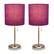 Front. Limelights - Stick Lamp with USB charging port and Fabric Shade 2 Pack Set - Purple.