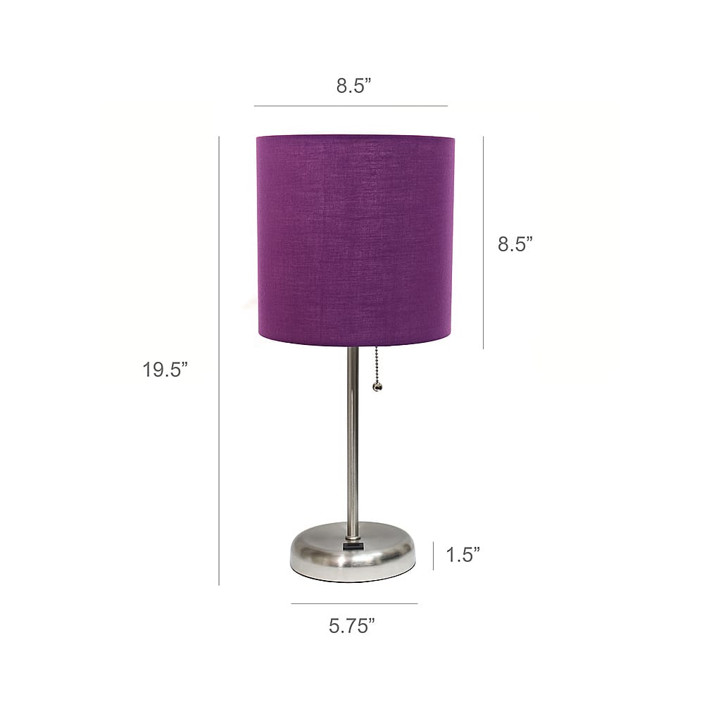 Left View: Limelights - Stick Lamp with USB charging port and Fabric Shade 2 Pack Set - Purple