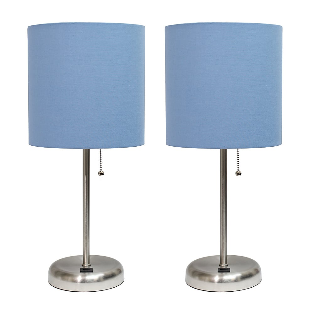 Angle View: Limelights - Stick Lamp with USB charging port and Fabric Shade 2 Pack Set - Blue