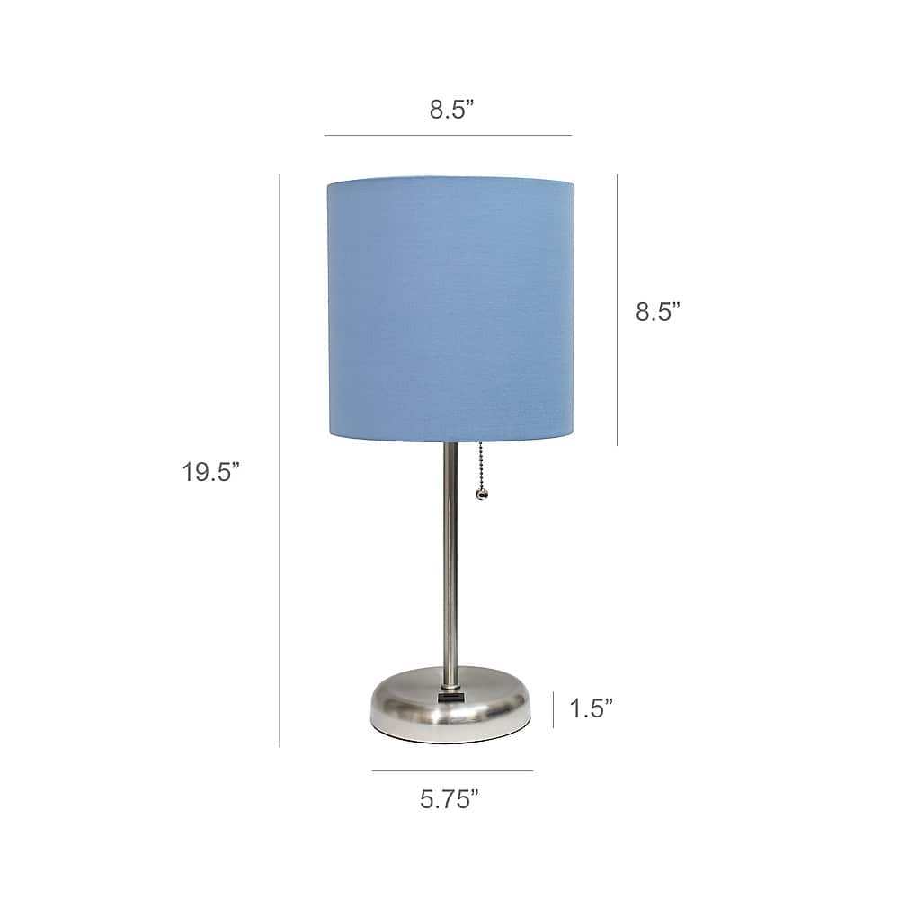 Left View: Limelights - Stick Lamp with USB charging port and Fabric Shade 2 Pack Set - Blue