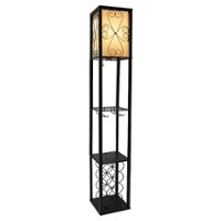 Simple Designs - Floor Lamp Etagere Organizer Storage Shelf and Wine Rack with Linen Shade - Black/White - Front_Zoom