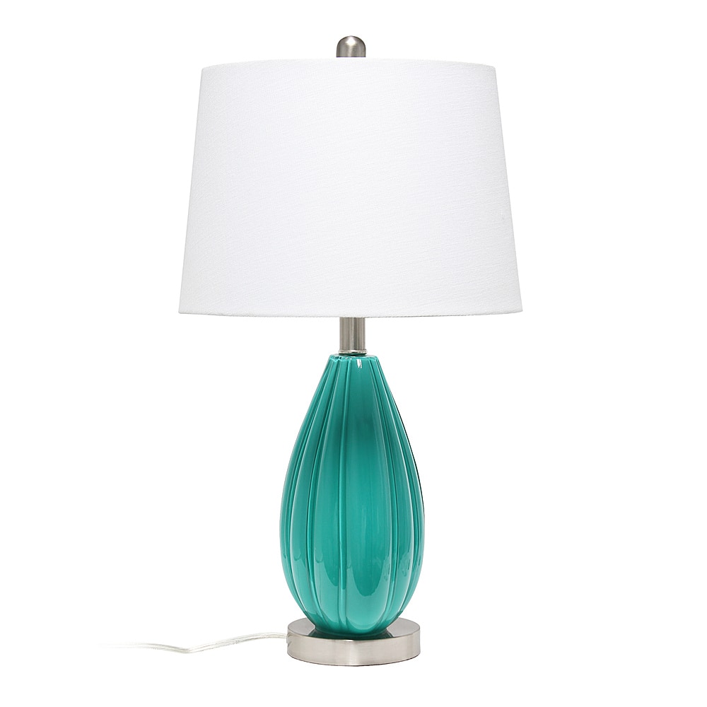 Angle View: Lalia Home Pleated Table Lamp with White Fabric Shade, Teal