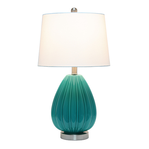 Lalia Home Pleated Table Lamp with White Fabric Shade, Teal