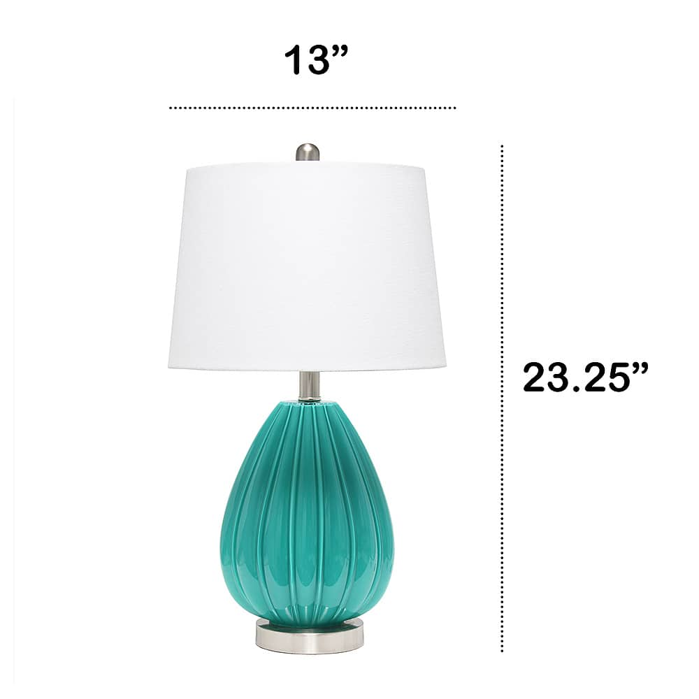 Left View: Lalia Home Pleated Table Lamp with White Fabric Shade, Teal