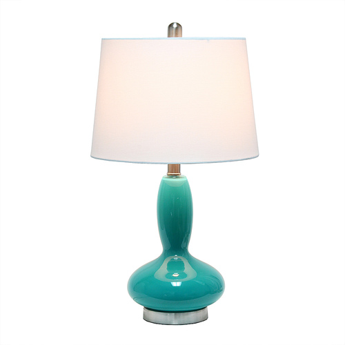 Lalia Home Glass Dollop Table Lamp with White Fabric Shade, Teal