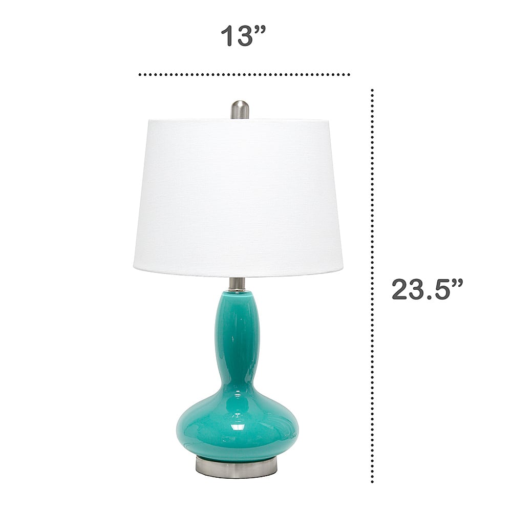 Left View: Lalia Home Glass Dollop Table Lamp with White Fabric Shade, Teal