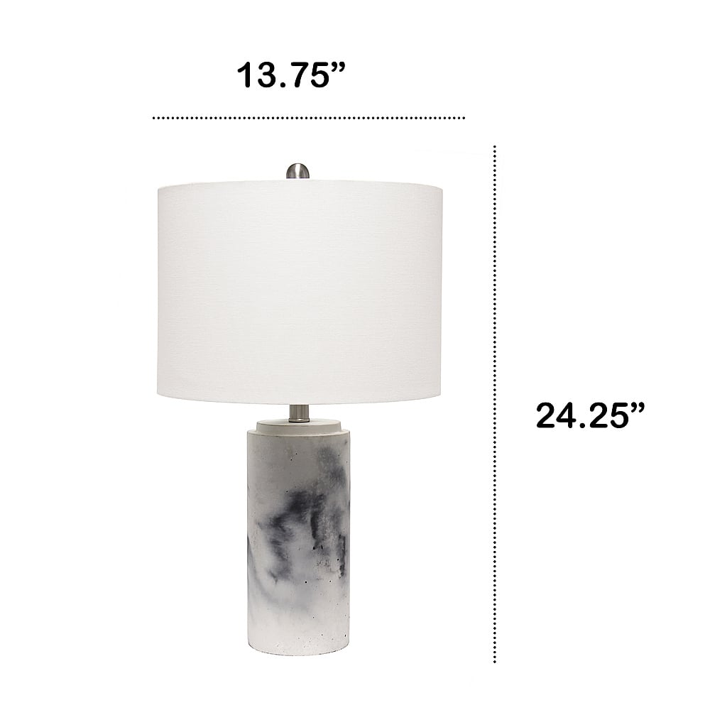 Left View: Lalia Home - Marbleized Table Lamp with White Fabric Shade - White