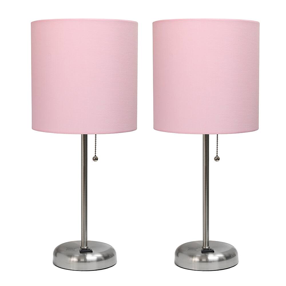 Angle View: Limelights - Brushed Steel Stick Lamp with Charging Outlet and Fabric Shade 2 Pack Set