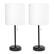 Angle. Limelights - Black Stick Lamp with Charging Outlet and Fabric Shade 2 Pack Set - White.