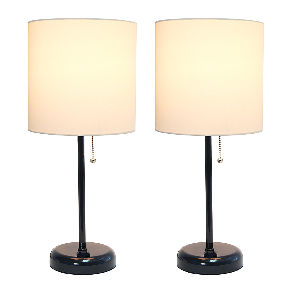 LimeLights White Stick Lamp with Charging Outlet and Fabric Shade Two Pack Set 