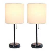 Limelights - Black Stick Lamp with Charging Outlet and Fabric Shade 2 Pack Set - White - Front_Zoom