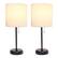 Front. Limelights - Black Stick Lamp with Charging Outlet and Fabric Shade 2 Pack Set - White.
