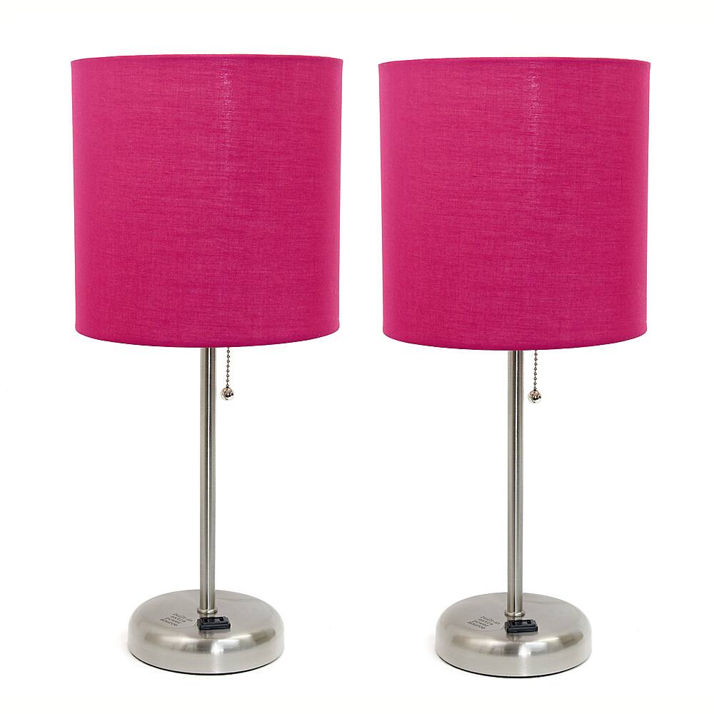 Angle View: Limelights - Brushed Steel Stick Lamp with Charging Outlet and Fabric Shade 2 Pack Set