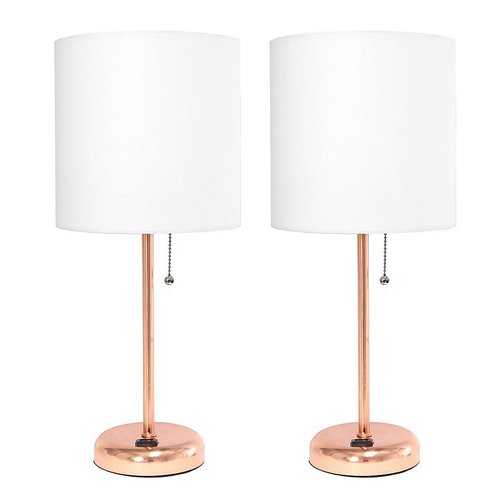 Angle View: Limelights - Stick Lamp with Charging Outlet and Fabric Shade 2 Pack Set - Rose Gold