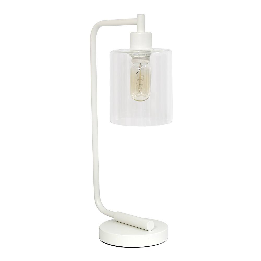 Angle View: Simple Designs - Bronson Antique Style Industrial Iron Lantern Desk Lamp with Glass Shade - White