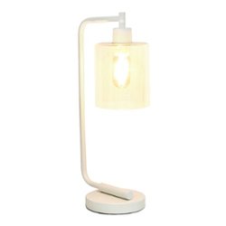 Simple Designs - Bronson Antique Style Industrial Iron Lantern Desk Lamp with Glass Shade - White - Front_Zoom