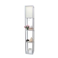 Simple Designs - Floor Lamp Etagere Organizer Storage Shelf with Linen Shade - Silver/White - Front_Zoom