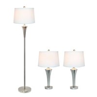 Elegant Designs - Tapered 3 Pack Lamp Set (2 Table Lamps, 1 Floor Lamp) with White Shades - Brushed Nickel - Front_Zoom