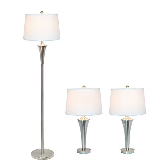 Elegant Designs Tapered 3 Pack Lamp Set (2 Table Lamps, 1 Floor Lamp) with  White Shades Brushed Nickel LC1020-BSN - Best Buy