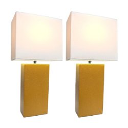 Elegant Designs - 2 Pack Modern Leather Table Lamps with White Fabric Shades - Tan - Front_Zoom