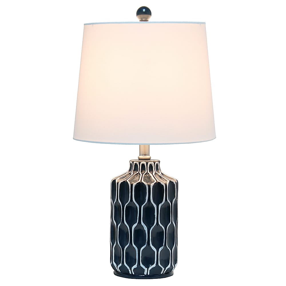 Angle View: Lalia Home Moroccan Table Lamp with Fabric White Shade, Blue