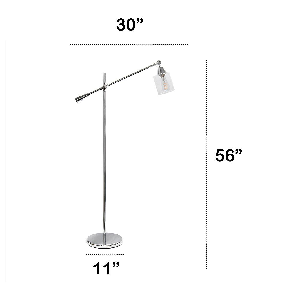 Left View: Lalia Home Swing Arm Floor Lamp with Clear Glass Cylindrical Shade, Chrome