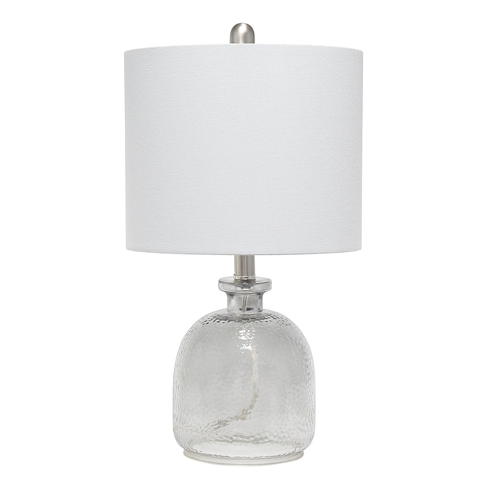 Angle View: Lalia Home Smokey Gray Hammered Glass Jar Table Lamp with Gray Linen Shade