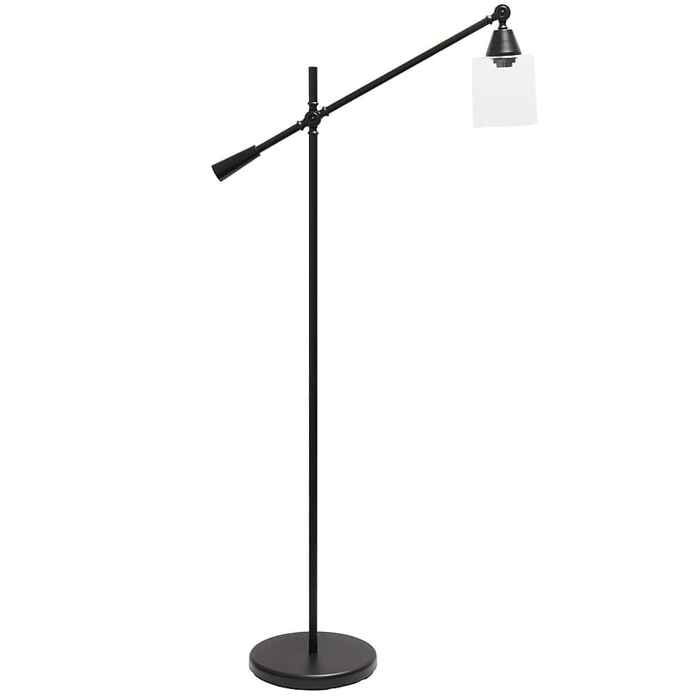 Angle View: Lalia Home Swing Arm Floor Lamp with Clear Glass Cylindrical Shade, Black Matte