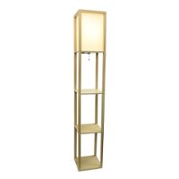 Simple Designs - Floor Lamp Etagere Organizer Storage Shelf with Linen Shade - Tan/White - Front_Zoom