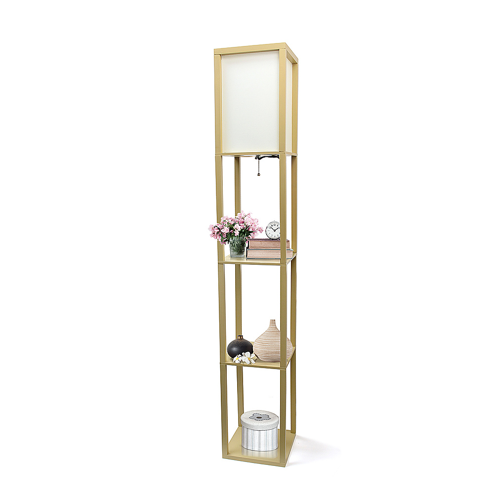 Left View: Simple Designs - Floor Lamp Etagere Organizer Storage Shelf with Linen Shade