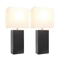Elegant Designs - 2 Pack Modern Leather Table Lamps with White Fabric Shades - Espresso Brown - Front_Zoom